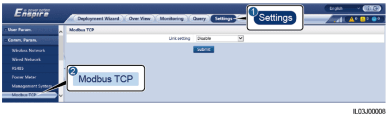 modbus setting page